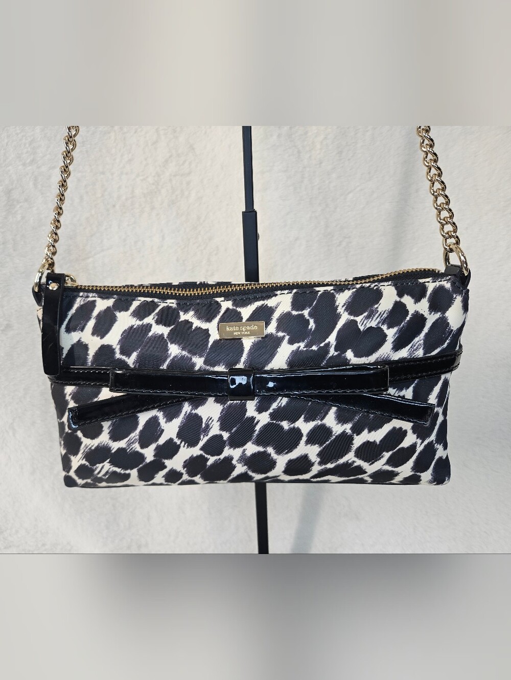 kate spade Black and White Leopard Print Shoulder Bag with Bow - Picture 2 of 10